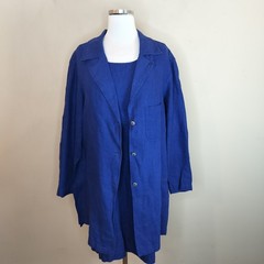 Studio Ease Linen Dress + Jacket Set Outfit Size 8 Women&rsquo;s Two Piece Blue