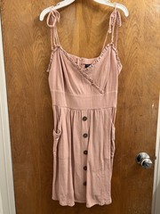 Teeze Me Pink Ruffle Sundress Sleeveless V-Neck Button Front w/ Pockets M **READ