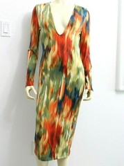 Fashion Nova Women Dress X-Large Multicolor Orange Green V-Neck