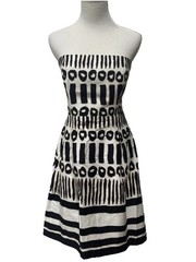 Laundry Shelli Segal 12 Cotton Strapless Mini Dress White Black Stripes Modern