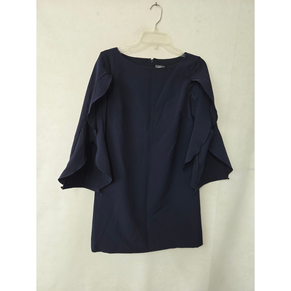 Vince Camuto Shift Dress Women 6 Navy Blue Tiered Ruffle Sleeve Boat Neck