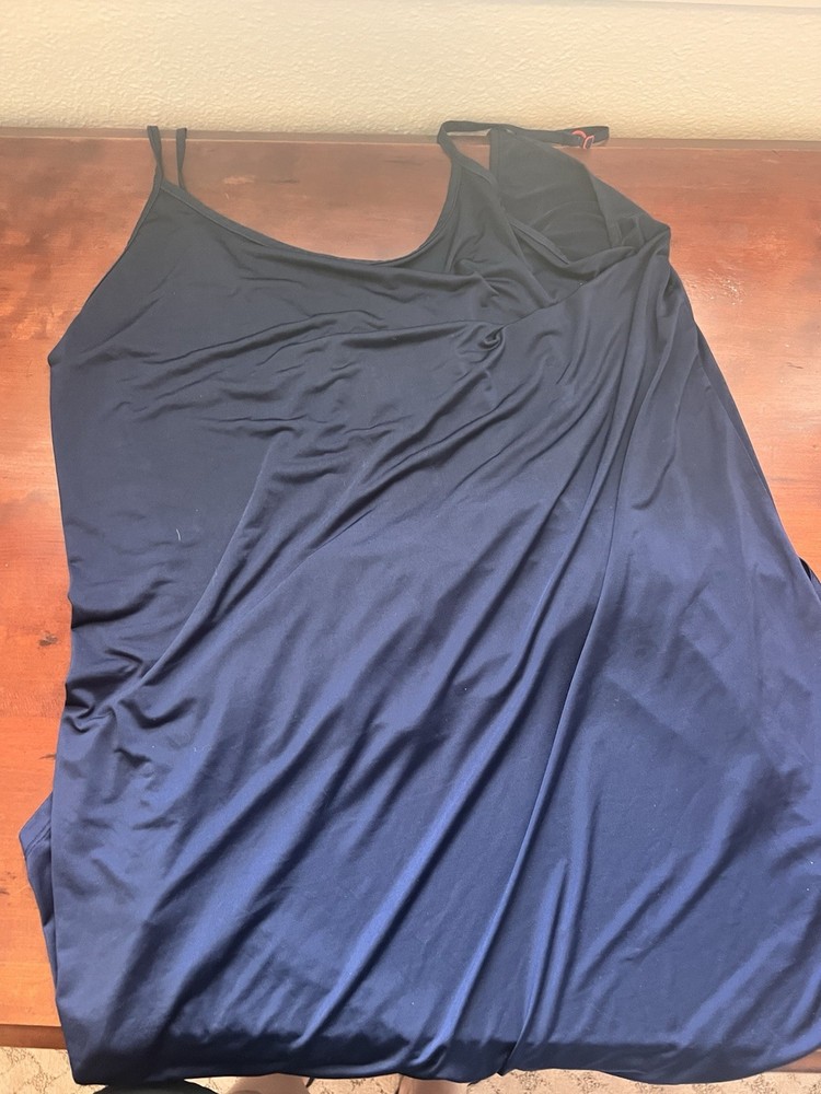 Josie Natori Navy Solid V-Neck Slip Dress, Sleeveless Stretch Straps M