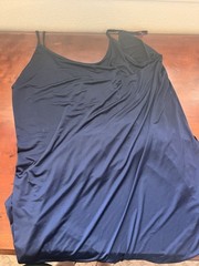 Josie Natori Navy Solid V-Neck Slip Dress, Sleeveless Stretch Straps M