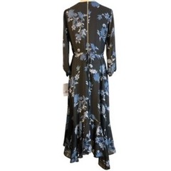 Maison Tara Black Blue Floral Chiffon Maxi Dress Long Sleeve 91123M Size 6