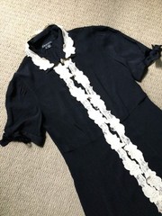 THEORY black Robbins Charm button up collared dress ecru lace trim Women’s 2