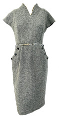 Stand Up Collar Poly Tweed Pockets Belted Jones New York Pencil Dress Sz 4