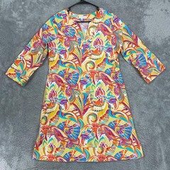 Jude Connally Shift Dress Womens Large Multicolor Paisley 3/4 Sleeve V Neck Knit