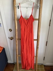 Olivaceous Orange Sleeveless V-Neck Zip Solid Maxi Dress Adjustable Straps M