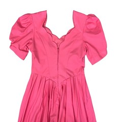 80s 90s &lsquo;Laura Ashley&rsquo; Pink Princess Cut Scalloped Neck Midi Party Dress UK 8/10