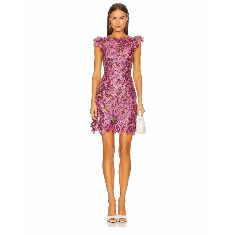 Milly Revolve Saks Sequin Embroidered Pink Floral Cocktail Dress NWT Size 2