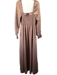 OPT Anthropology Maxi Dress L Smocked Chiffon Blue Floral Puff Long Sleeves Slit
