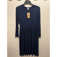 Mason Belle Navy Blue Long Sleeve Gathered Waist Midi Dress Women&rsquo;s Size L