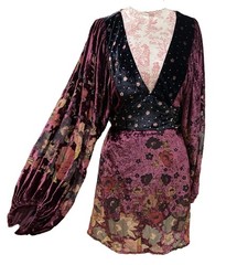 Free People Last Letter Velvet Burnout Mini Dress Sz L Floral Boho Burgundy Mesh