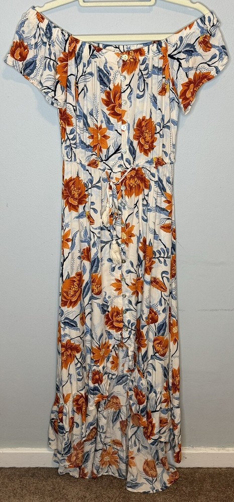 Abel The Label Womens Dress Small Ocean Breeze Floral Off Shoulder Maxi Hi Low