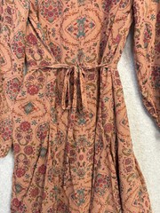 Lucky Brand XL Boho Peasant Dress Copper Floral Button Front Belted Flowy EUC