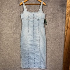 Wild Fable Dress Denim Womens M Midi Wash Blue Sleeveless Side Slit