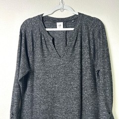 CAbi PJ Sweater Dress Size M Gray Long Ruched Sleeve Split Neck Stretch 3829