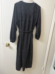 Max Studio Black/White Polka Dot V-Neck Long Sleeve Shirt Midi Dress Belted S