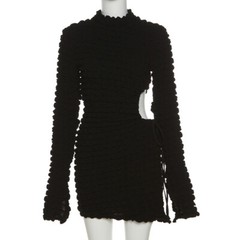 Women Stacked Hollow Out Stunning Long Sleeve Drawstring Undefined Mini Dress