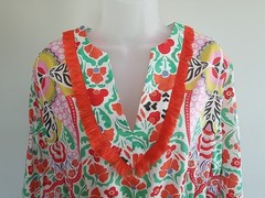 Boden Fringe Trim Detail Kaftan Maxi Dress NWT US 6 Bright Papaya Orange Green