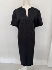 Lanvin Navy Blue Jacquard Shift Dress Size 46 Elegant Designer Classic Style