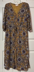 EVERLY Mustard/Tan Floral Midi Dress Size S