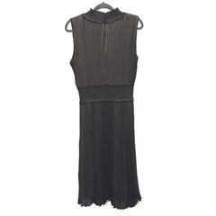 Nanette Lepore Pleated Smocked Midi Dress Gold Black Size 10 Cocktail Formal