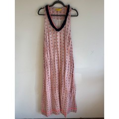 Roberta Roller Rabbit Pink Geometric Floral Fringe V-Neck Cotton Midi Dress S