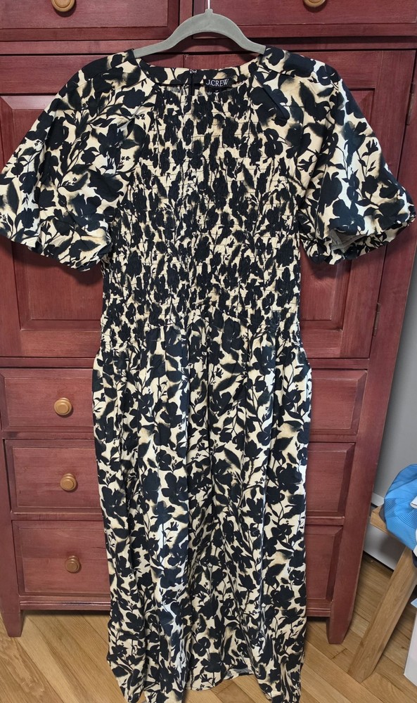 J. Crew Meadow Dress In Cotton Poplin Floral Smocked Puff Sleeve Feminine NWT LT