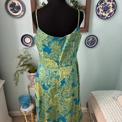 Classic Feminine Jessica Howard Fit & Flare Turquoise/Lime Green Dress Size 12