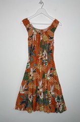 Womens Vibrant Orange Tropical Print Tiered Dress Gypsy Boho Peasant Cotton M