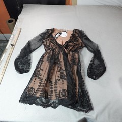 Whimsigoth Dress Womens 12 Black Boohoo Fairygrunge Lace Plunge Mini Mesh New