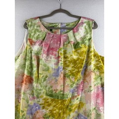 Talbots Woman 20W Sleeveless Floral Sheath Silk Dress Pink Yellow Green