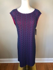 NWT Ellie Kai Emily Dress Fuchsia Sheath Dress With Navy Lace Overlay Size 10