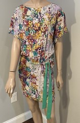 Ali Ro Dress Size 0 Silk Watercolor Tie Waist Blouson NWT
