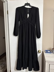 Styleword Maxi Dress Womens V-Neck Long Black Swissdot Crochet NWT Hippie