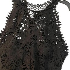 The Vintage Shop Dress Appliqué Halter Sleeveless Split Black Lace Romper Dress