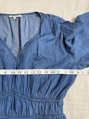 Speed Limit Blue Chambray Ruched Flutter Sleeve V-Neck A-Line Dress Size L