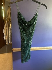 Windsor Women’s Green Sequin Cowl Neck Strappy Sleeveless Mini Dress S