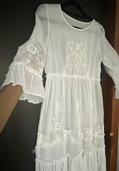 Rare vtg white chiffon maxi dress ,embroidery,ruffles pleats(wedding gown)S/M