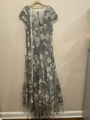 Mac Duggal 20294 Sz 14 Sea Mist Floral Embroidered Beaded A-line Gown $798