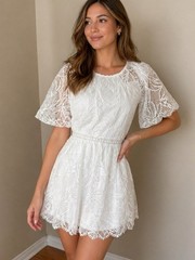 New Monique Lhuillier dress mini size 10 gathered guipure lace White Fit Flare
