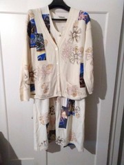 1997 VC TORIAS 2 Pc Hand Painted Floral Art Dress M/L, Sweater One Size SIGNED