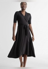 NWT Quince Black Tencel Jersey Midi Wrap Dress Rounded Collar 1X Feminine