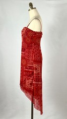 Vtg 90s Y2K City Triangles Red Patchwork Mesh Babydoll Dress Asymmetrical Hem