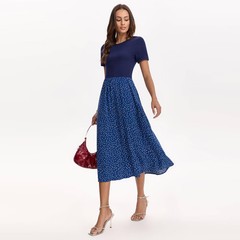 Women Short Sleeve Contrast Midi Dress – A New Day Navy Blue