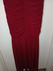 oy Red Solid Ruched Stretch Cowl Neck Cap Sleeve Long Gown Dress Women XL
