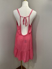Miken Swim Cover Up Dress Women Large Pink Shimmer Open Back Braided Beach Dress