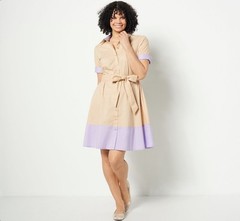 Isaac Mizrahi Live Color Block Poplin Dress Size 6 Biscotti A499638
