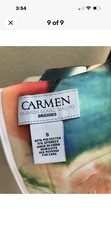 New Carmen Marc Valvo Multicolor Abstract Sheath Scuba Dress S
